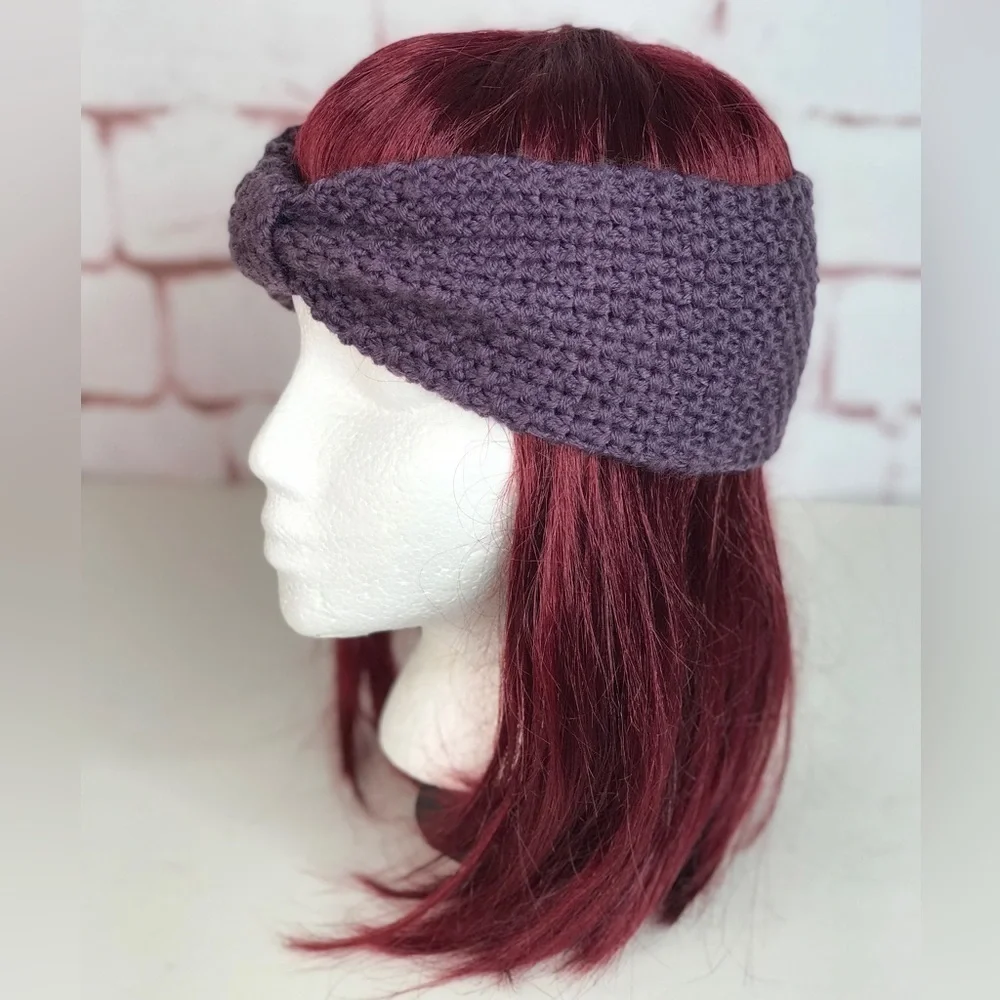 Knotted Bow Knit Headband Purple One Size